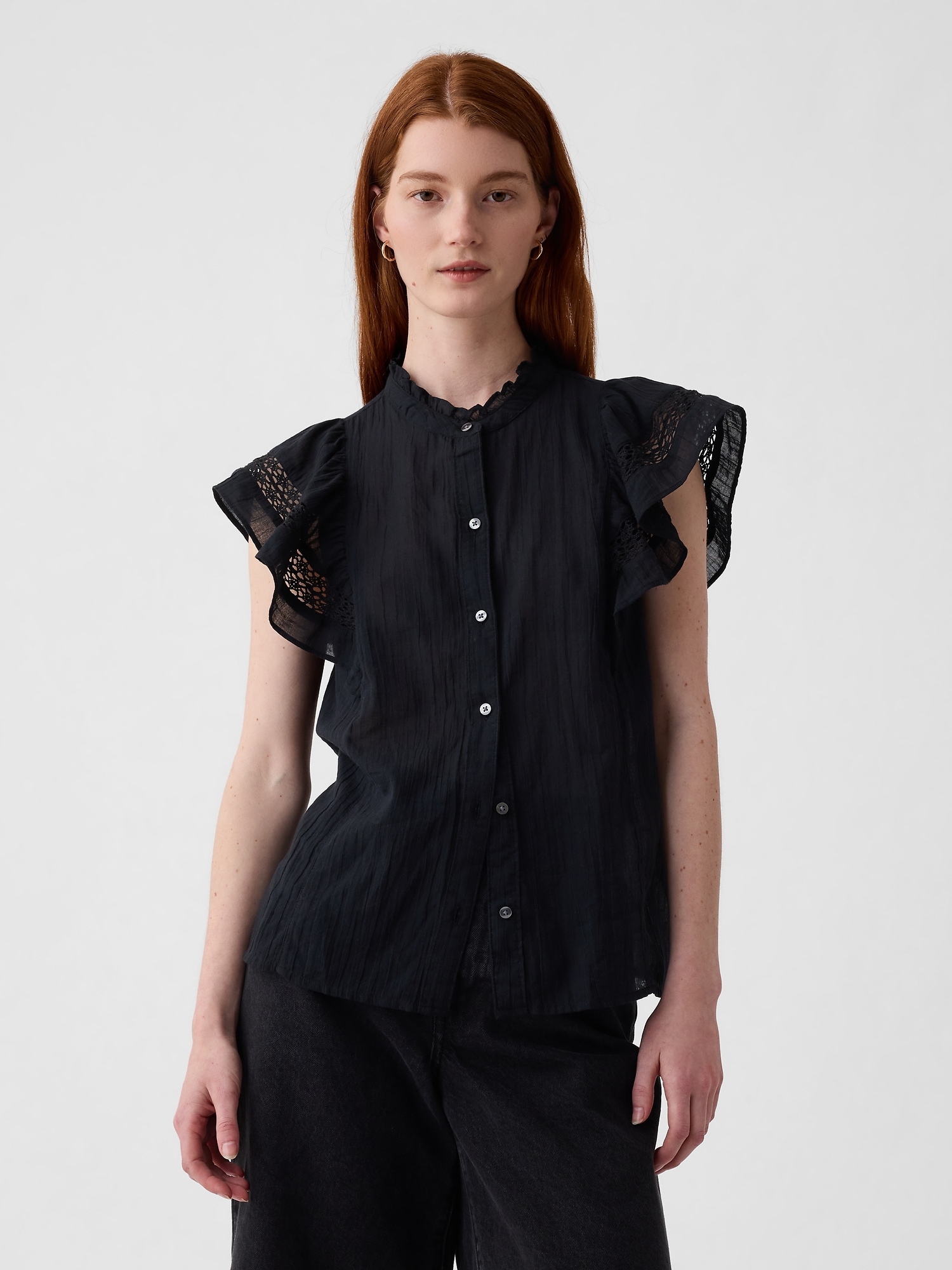 Textured Crinkle Flutter Sleeve Shirt