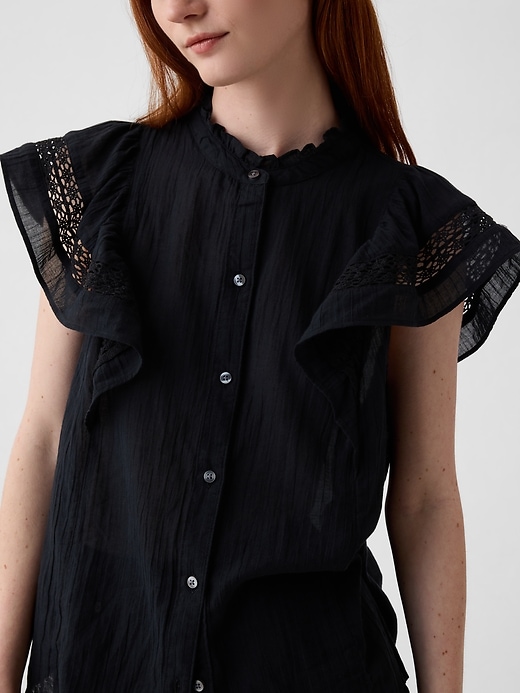 Image number 4 showing, Textured Crinkle Flutter Sleeve Shirt