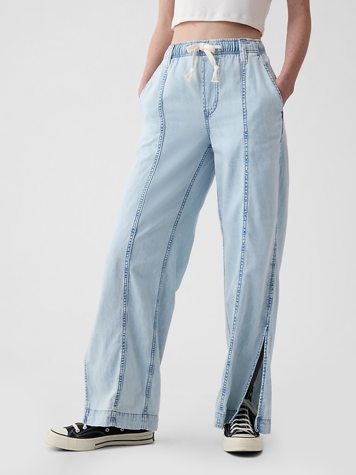 Image number 2 showing, Wide-Leg Denim Pull-On Pants