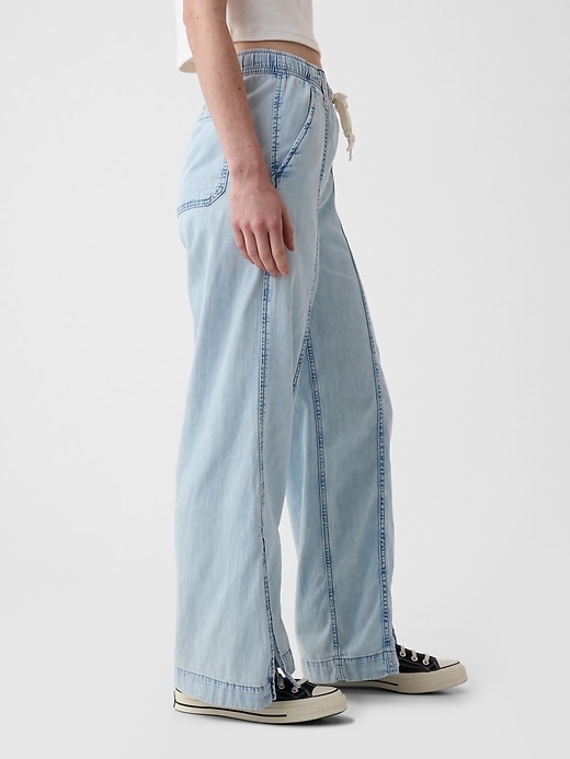 Image number 3 showing, Wide-Leg Denim Pull-On Pants