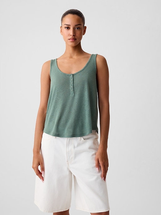 Image number 1 showing, Linen-Blend Henley Tank Top