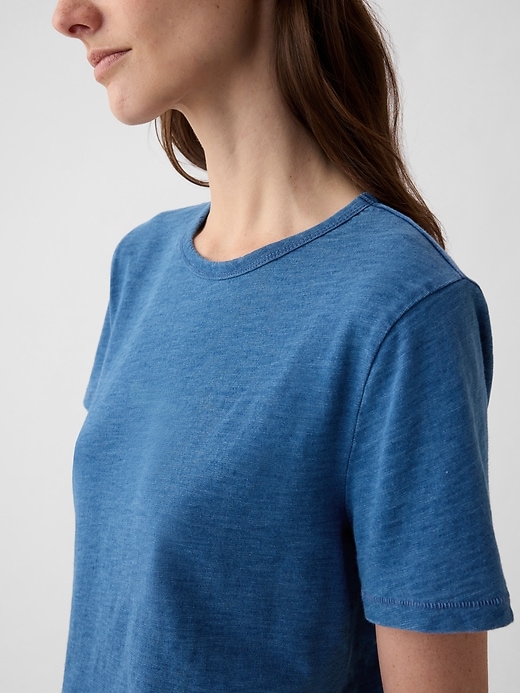 L'image numéro 4 présente T-shirt rétro ras du cou de couleur indigo