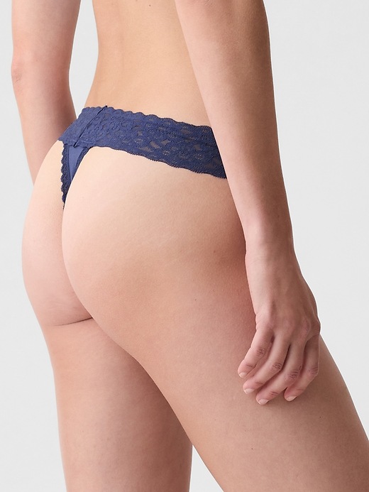 Image number 2 showing, Organic Stretch Cotton Lace-Trim Thong