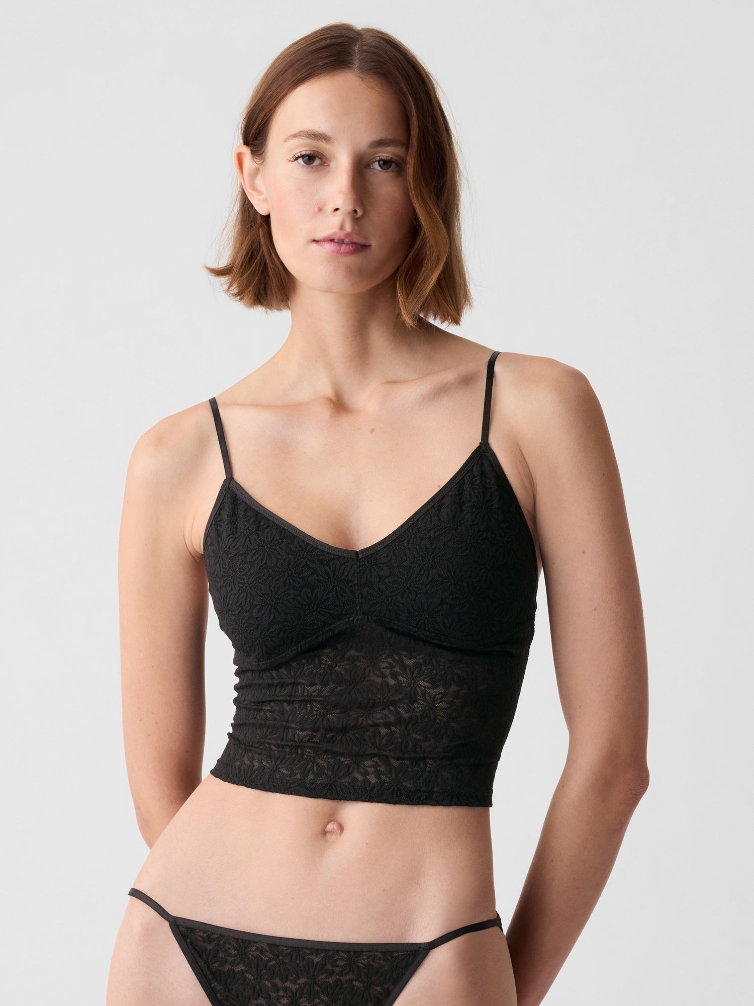 Camisole à soutien-gorge intégré en dentelle fleurie