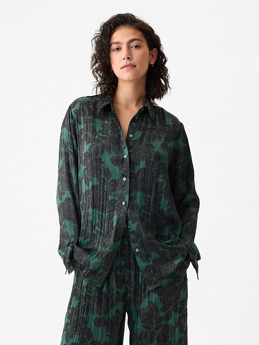 Image number 1 showing, Pleated Satin Boyfriend Shirt