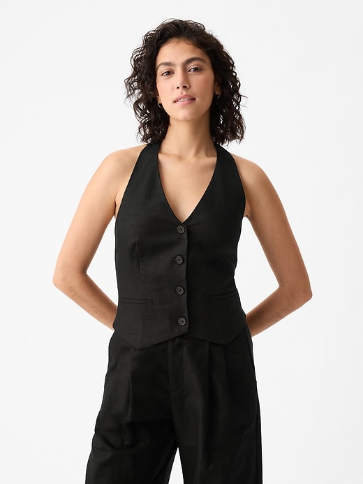 Image number 1 showing, Linen-Cotton Halter Vest