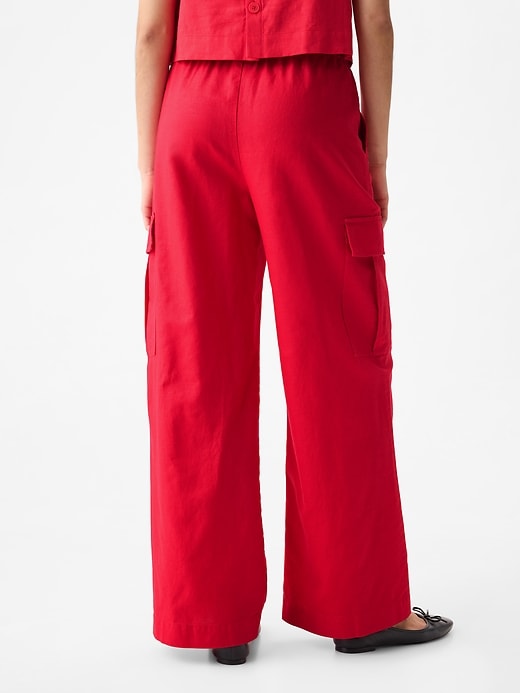 Image number 4 showing, Mid Rise Linen-Cotton Pull-On Cargo Pants