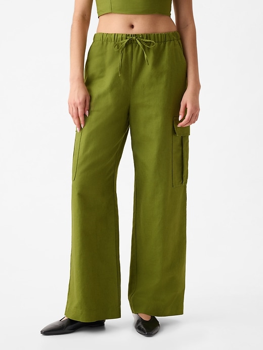 Image number 2 showing, Mid Rise Linen-Cotton Pull-On Cargo Pants