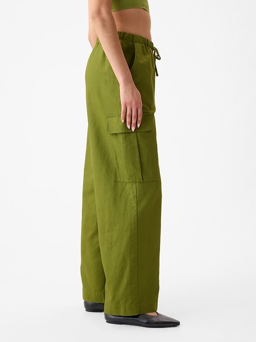 Image number 3 showing, Mid Rise Linen-Cotton Pull-On Cargo Pants