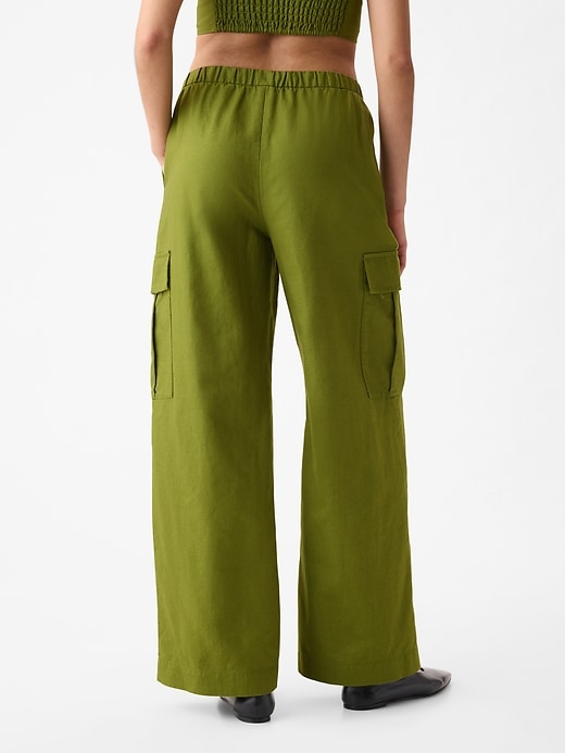 Image number 4 showing, Mid Rise Linen-Cotton Pull-On Cargo Pants