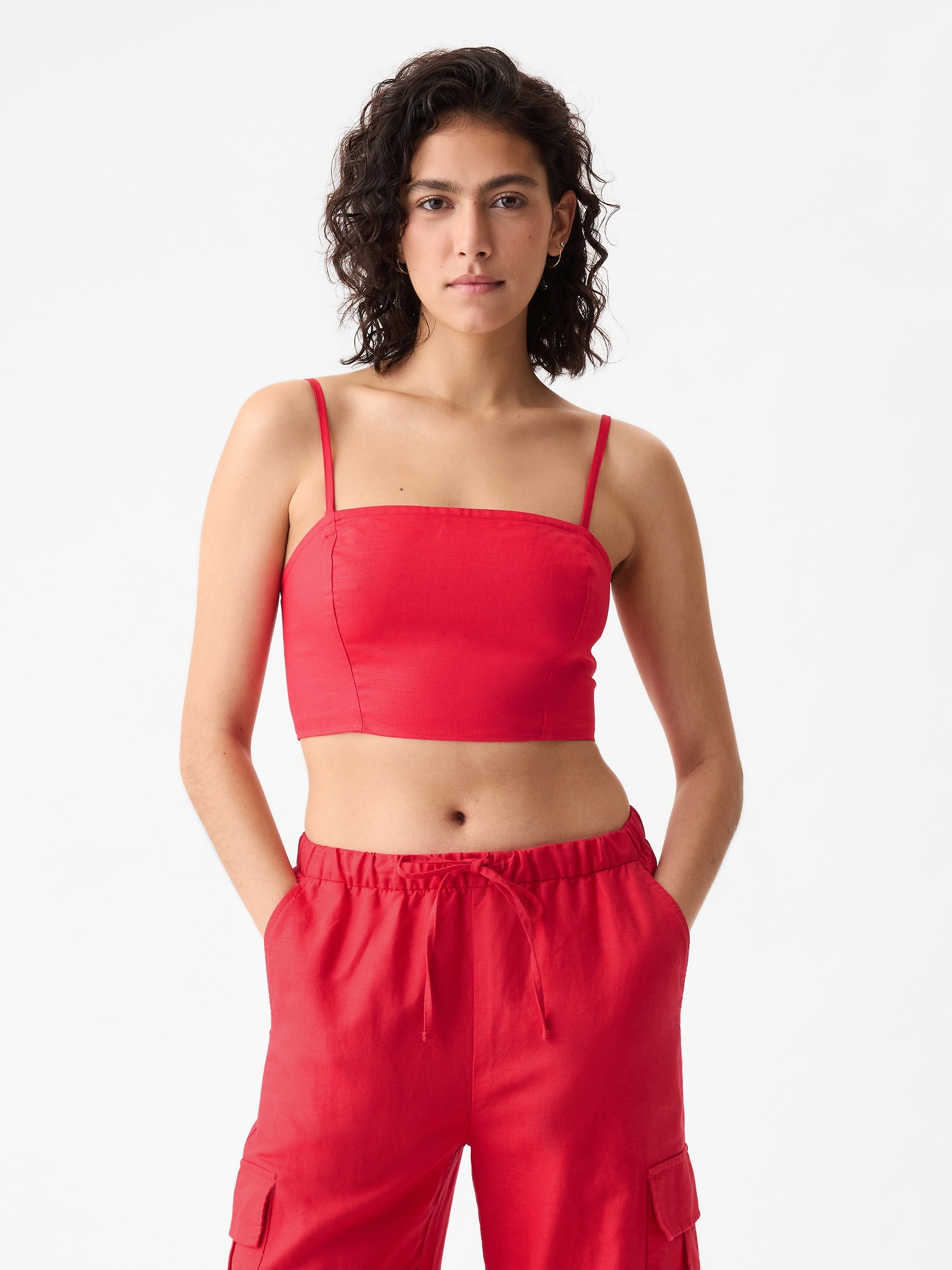 Linen-Cotton Cropped Tube Top