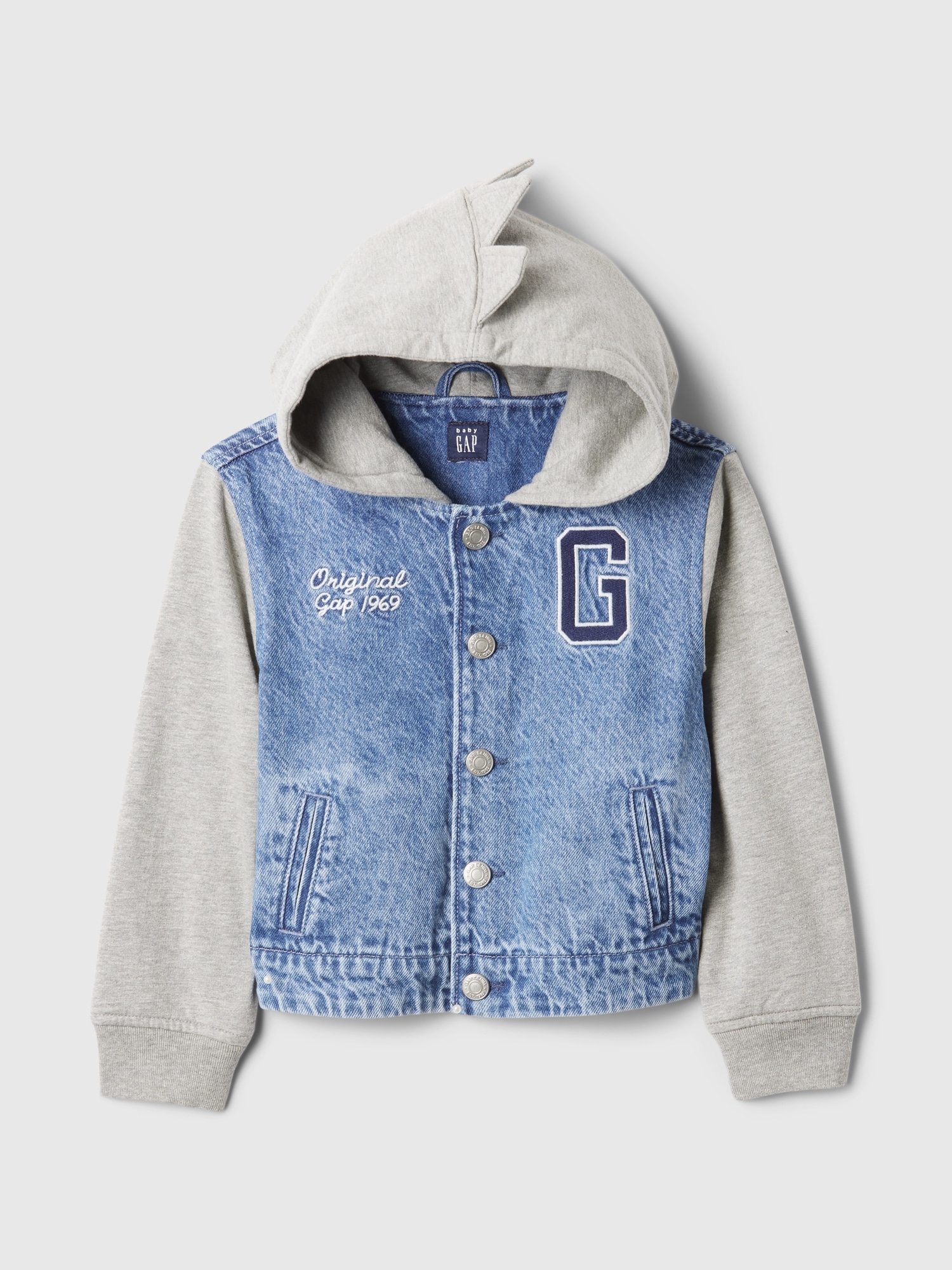 Toddler Boys Dino Varsity Denim Hoodie Jacket by Gap Blue Size 5 YRS