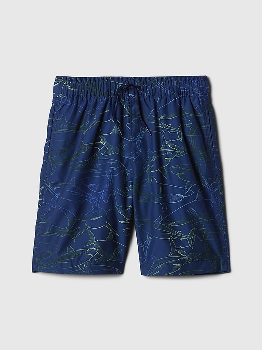 View large product image 1 of 1. Kids 6&quot; Recycled Printed Swim Trunks