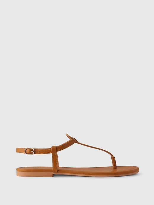 Image number 1 showing, Vegan Leather T-Strap Sandals