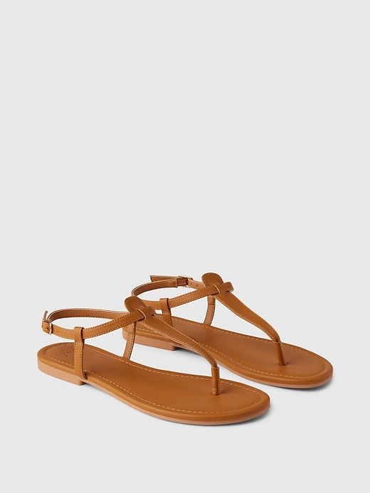 Image number 2 showing, Vegan Leather T-Strap Sandals