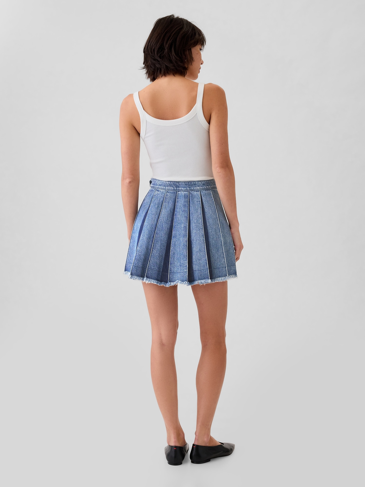 Pleated Denim Mini Skirt