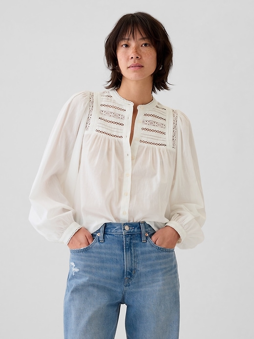 Image number 6 showing, Puff Sleeve Lace-Trim Shirt