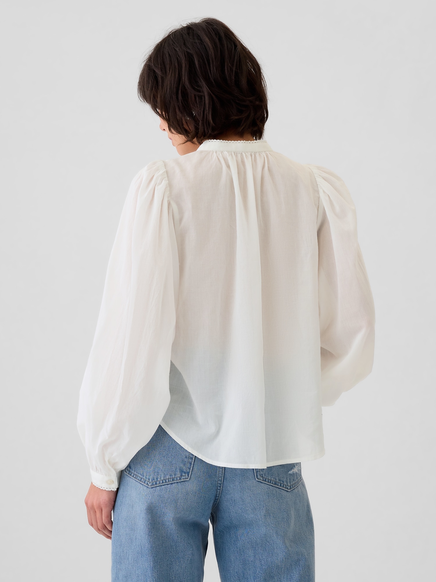 Puff Sleeve Lace-Trim Shirt