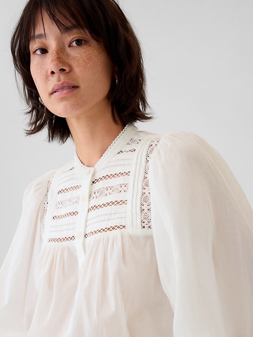 Image number 8 showing, Puff Sleeve Lace-Trim Shirt