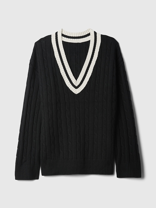 Image number 5 showing, CashSoft Varsity Cable-Knit Sweater