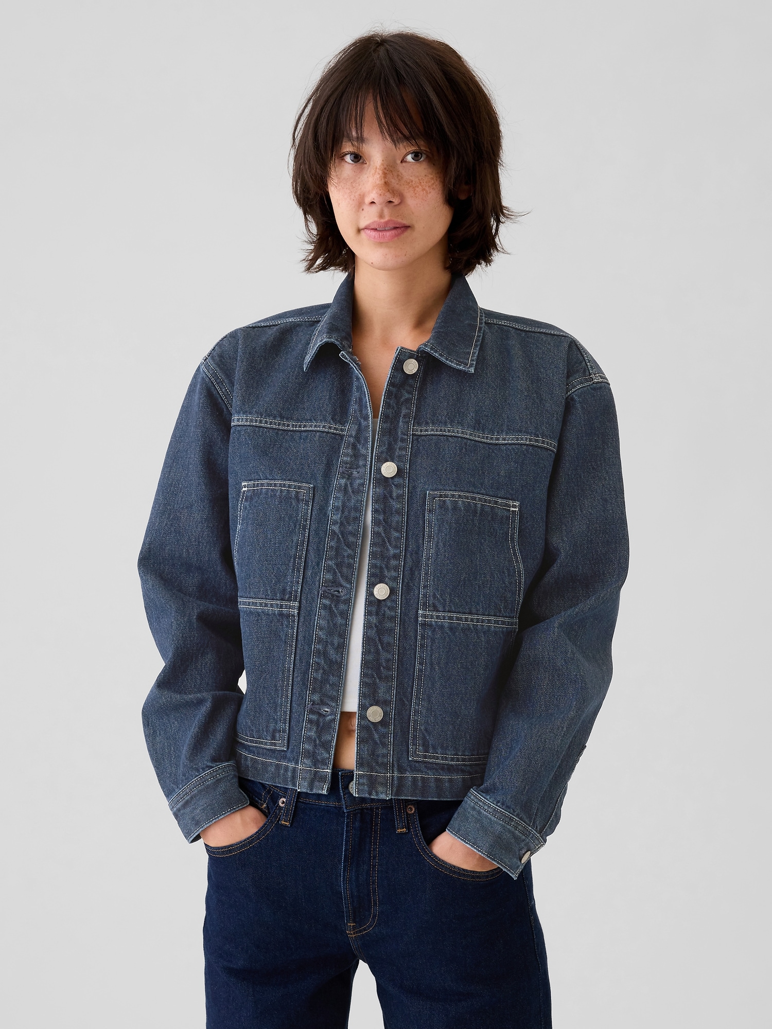 Blue denim cropped jacket best sale