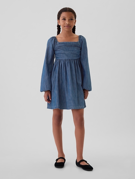 Image number 1 showing, Kids Puff Sleeve Denim Dress