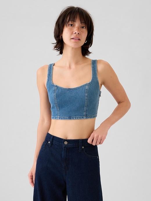 L'image numéro 1 présente Camisole courte à soutien-gorge intégré en denim