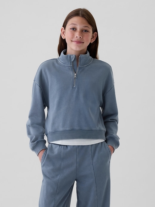 Image number 1 showing, Kids Vintage Soft Half-Zip Cropped Pullover