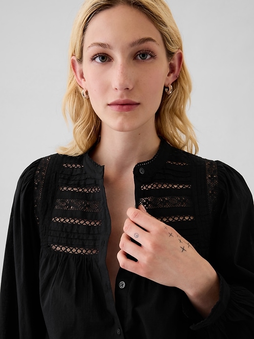 Image number 4 showing, Puff Sleeve Lace-Trim Shirt