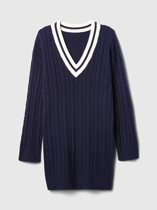 Image number 7 showing, CashSoft Varsity Cable-Knit Mini Sweater Dress