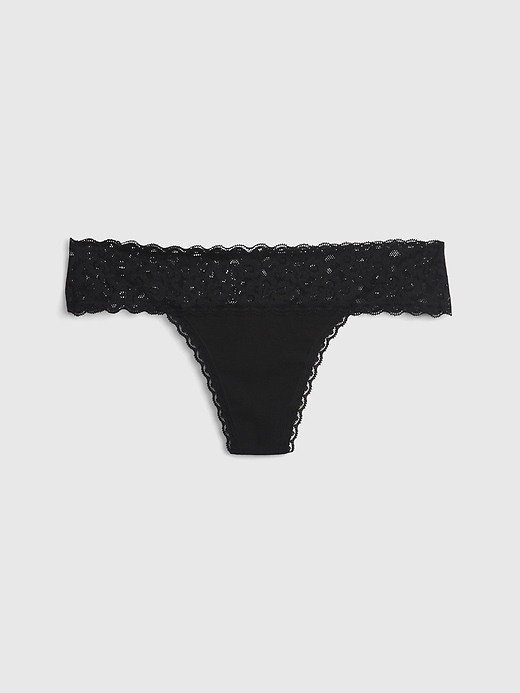 Image number 2 showing, Organic Stretch Cotton Lace-Trim Thong