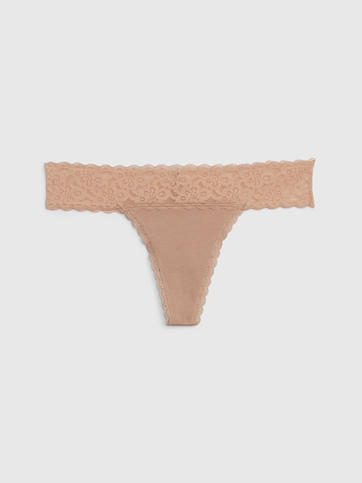 Image number 9 showing, Organic Stretch Cotton Lace-Trim Thong