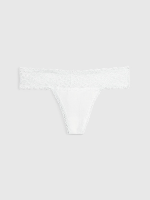 Image number 1 showing, Organic Stretch Cotton Lace-Trim Thong