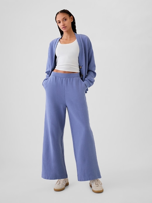 Image number 1 showing, Textured Wide-Leg Ankle Sweatpants