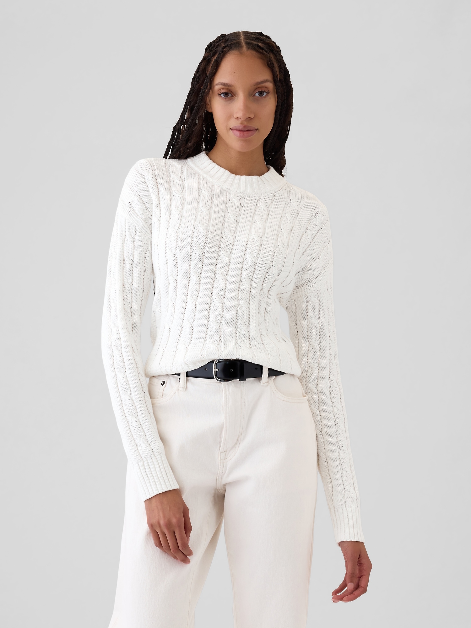 Cable knit cropped sweater best sale