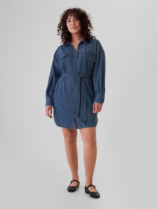 Image number 5 showing, Belted Denim Mini Shirtdress