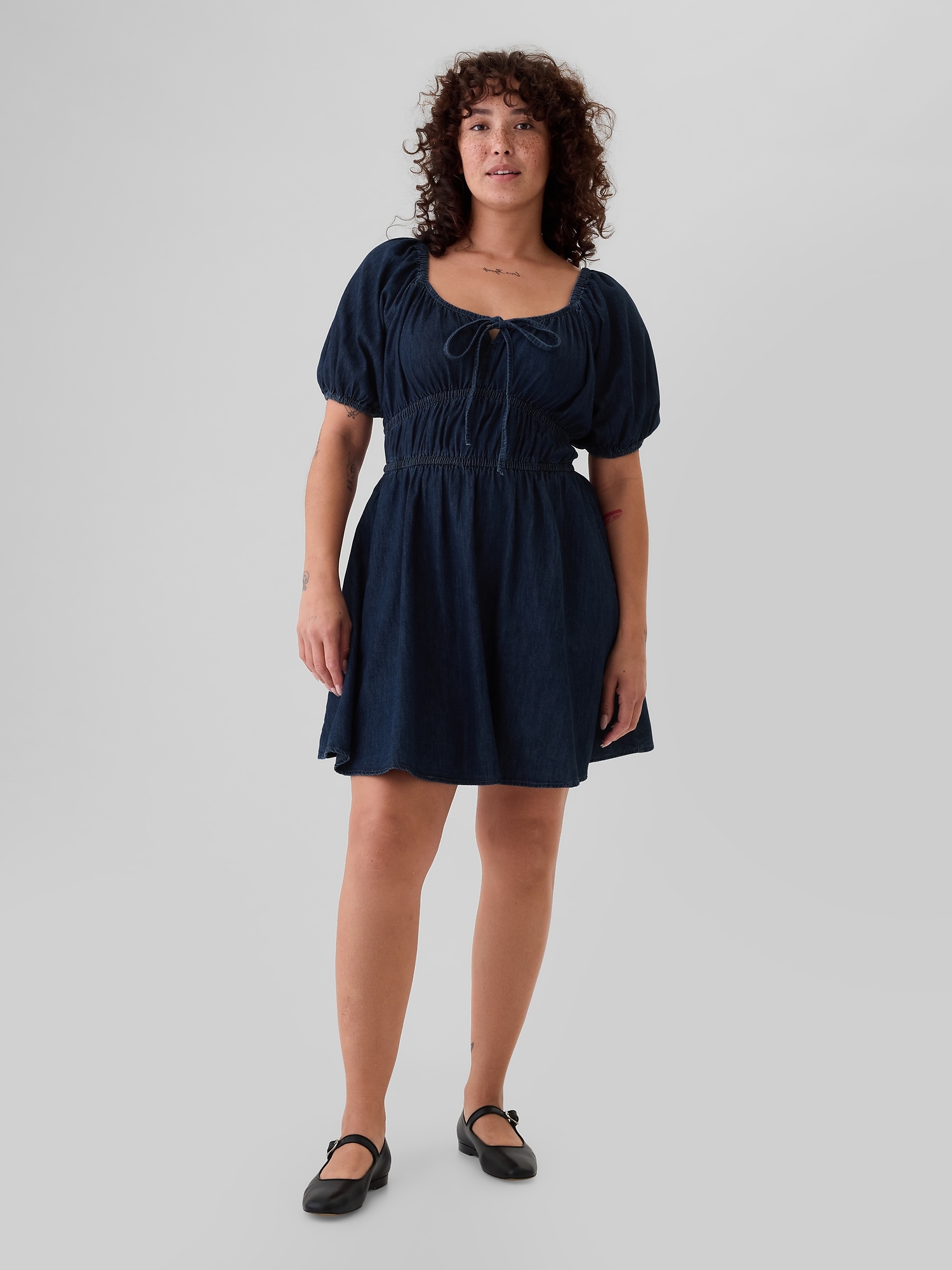 Smocked Denim Mini Dress