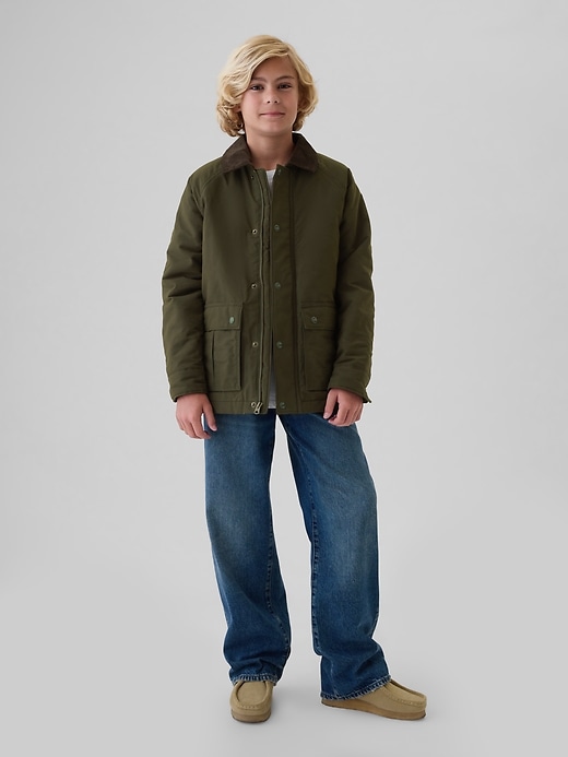 Boys Waxed Canvas Field Jacket by Gap Green Size XXL