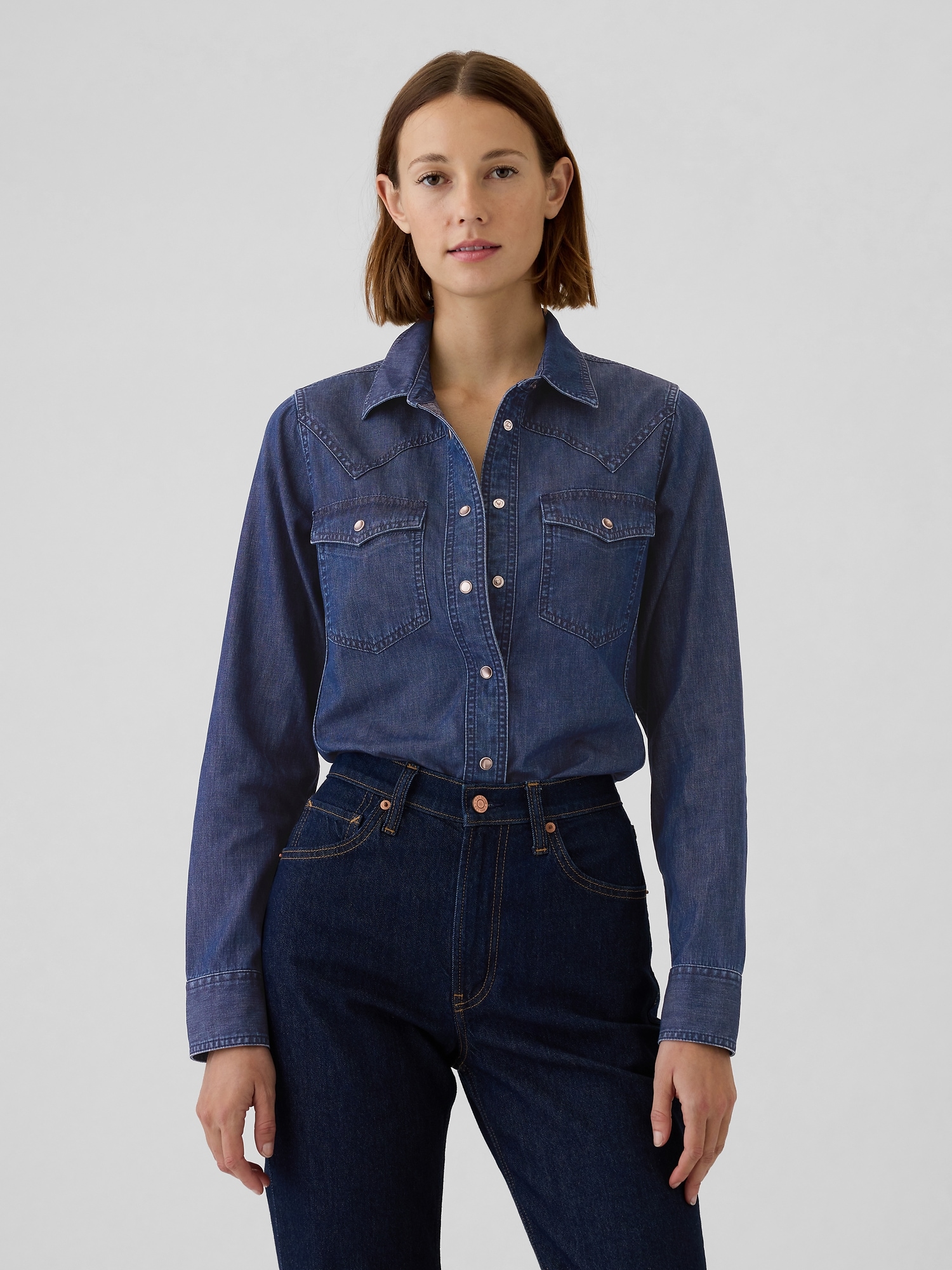 Women s Denim Western Shirt by Gap Blue Size XXS