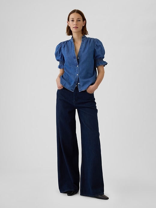 Image number 3 showing, Puff Sleeve Denim Shirt