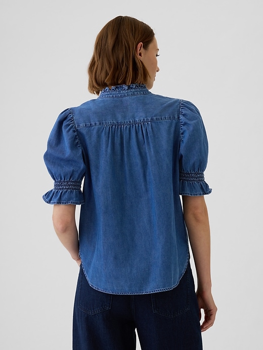 Image number 2 showing, Puff Sleeve Denim Shirt