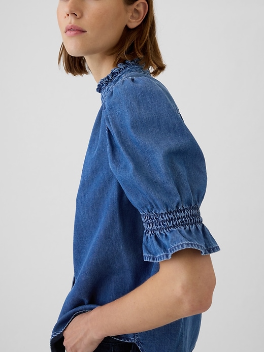 Image number 4 showing, Puff Sleeve Denim Shirt