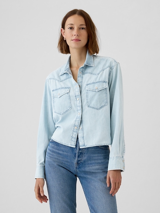 Image number 1 showing, Cropped Denim Western Shirt