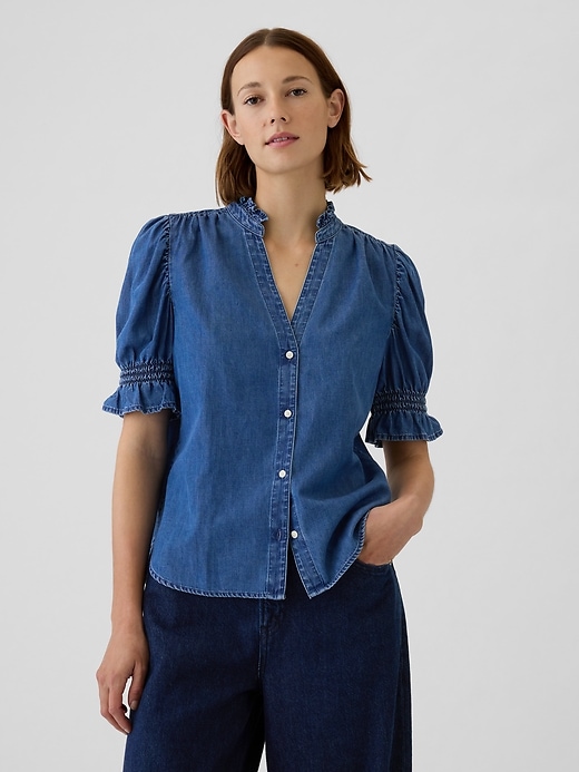 Image number 1 showing, Puff Sleeve Denim Shirt