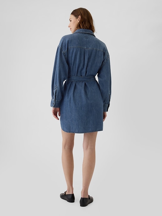 Image number 2 showing, Belted Denim Mini Shirtdress