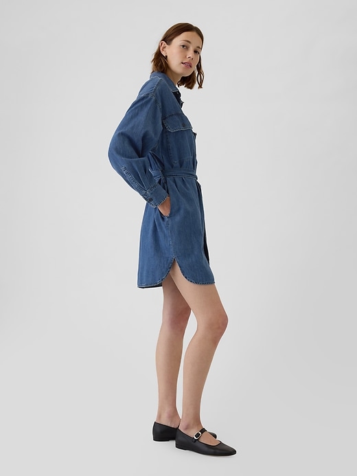 Image number 3 showing, Belted Denim Mini Shirtdress