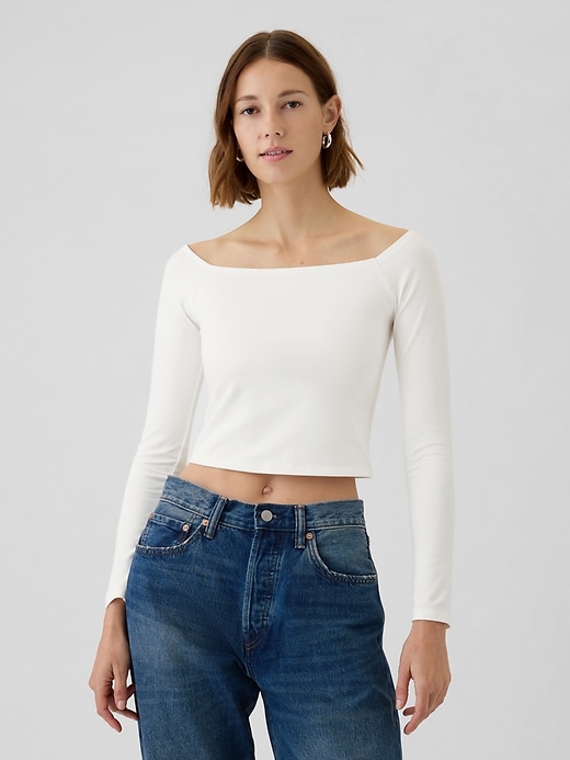 Image number 1 showing, Modern Cropped Off-Shoulder T-Shirt