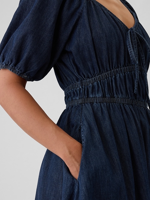 Image number 4 showing, Smocked Denim Mini Dress