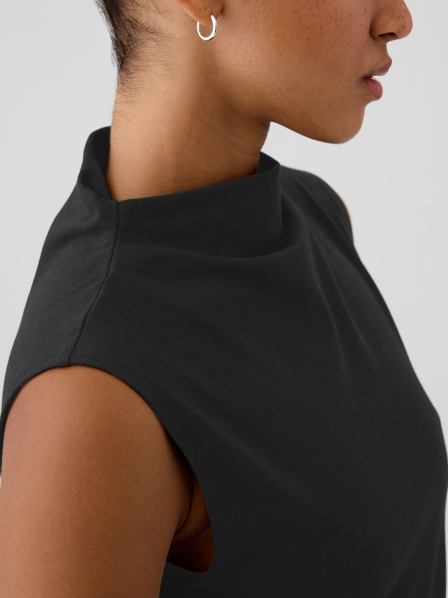 Modern Funnel-Neck Ruched Tank Top