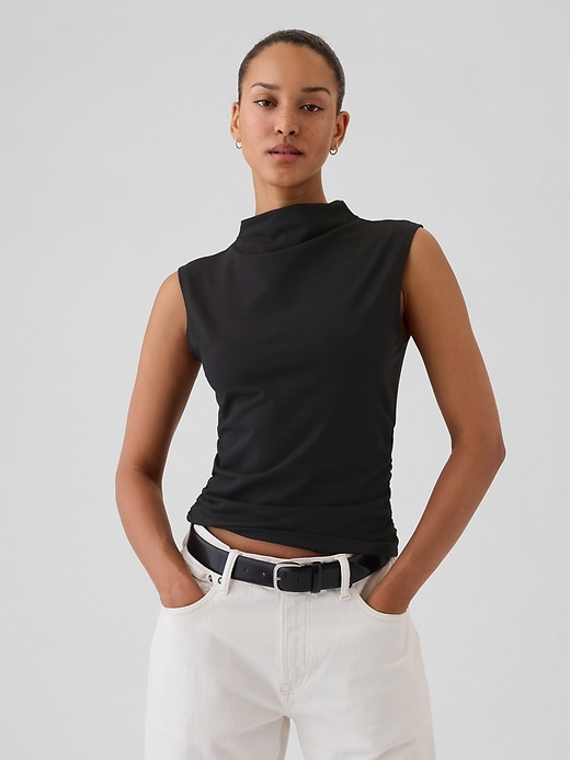 Image number 1 showing, Modern Funnel-Neck Ruched Tank Top